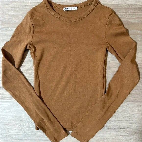 Zara Tan Long Sleeve Top Small - Picture 2 of 3